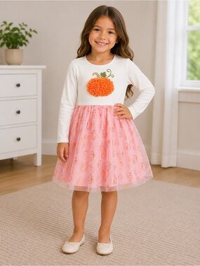 Zunie • NWT Girls White & Pink Pumpkin Tulle Dress